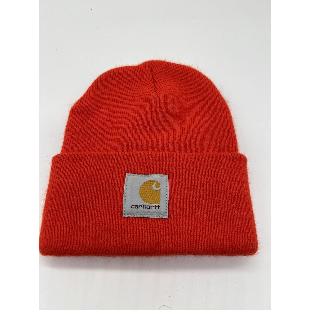 Carhartt Hat Beanie Fitted Mens One Size Orange Knit Workwear Winter Cuffed